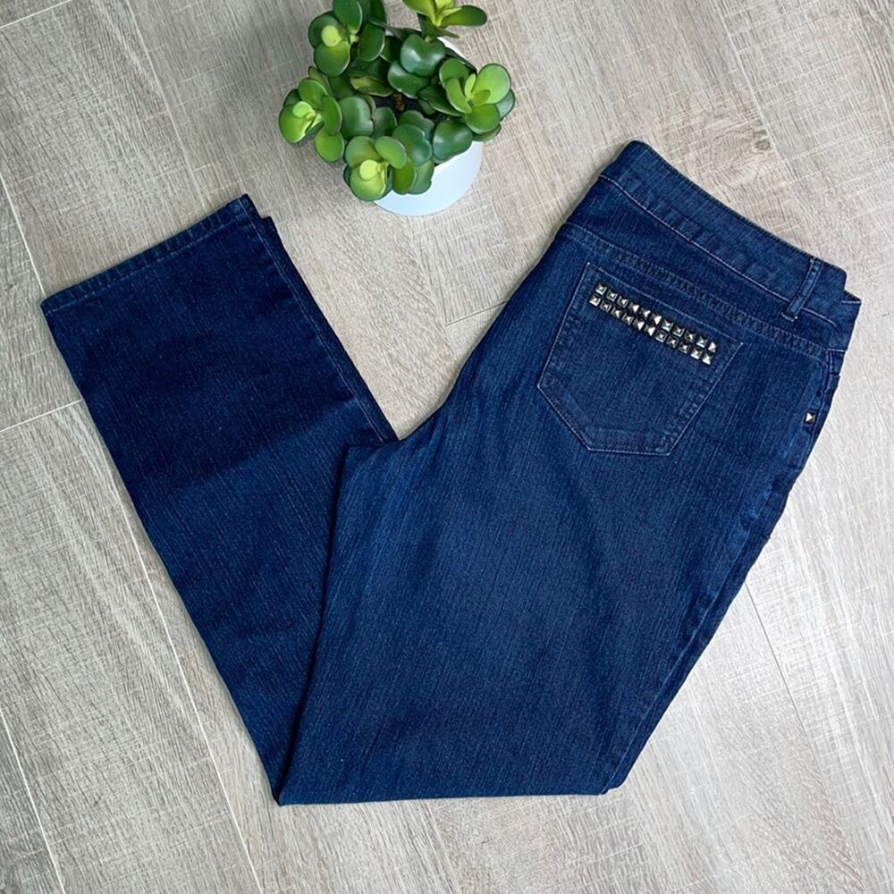 Simply Vera Vera Wang Dark Wash Embellished Straight Leg Jeans Plus Size 16